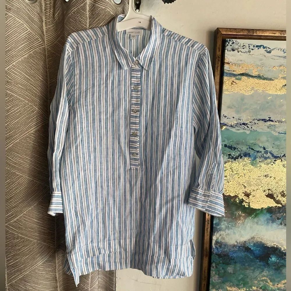 J.Jill Love Linen Womens 100% Linen 3/4 Sleeve White Size Small Button